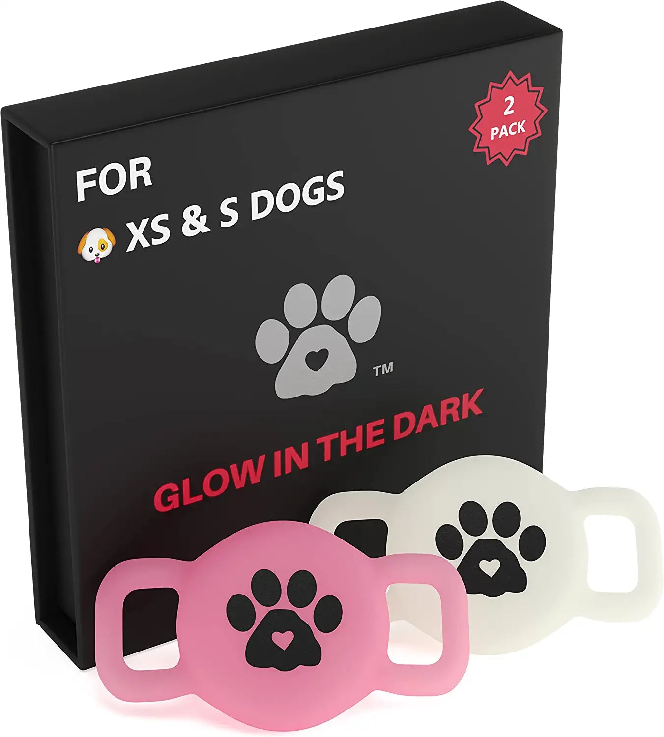 Airtag Dog Collar Holder – Available in Several Colors & Sizes - 2 Pack Silicone Dog Airtag Holder - Premium Dog Collar Airtag Holder - Apple Airtag Dog Collar Comfortably Fits Dogs & Cats Too! Electronics > GPS Accessories > GPS Cases LUVKO FAMILY Small- Cat, XS & S Dog, Light Pink & White (Glow In The Dark)  