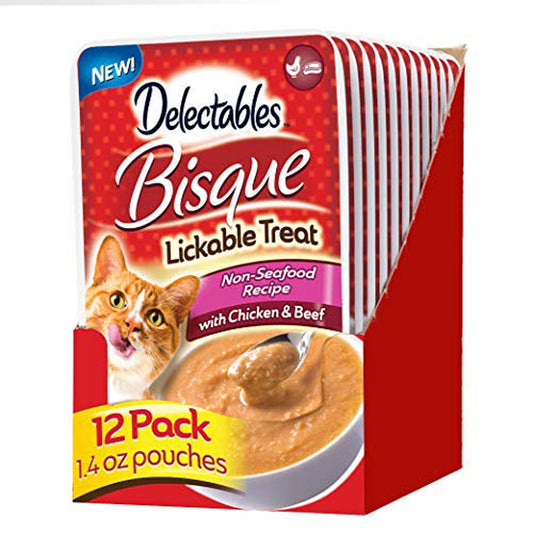 Hartz Delectables Non-Seafood Bisque Lickable Wet Cat Treats for Adult & Senior Cats, Chicken & Beef, 12 Count Animals & Pet Supplies > Pet Supplies > Cat Supplies > Cat Treats Hartz   