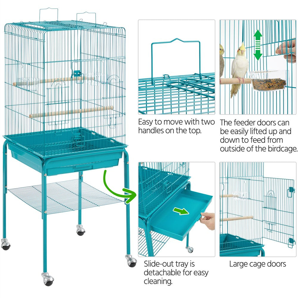 Easyfashion 47" Play Top Bird Cage with Rolling Stand, Teal Blue Animals & Pet Supplies > Pet Supplies > Bird Supplies > Bird Cages & Stands Easyfashion   