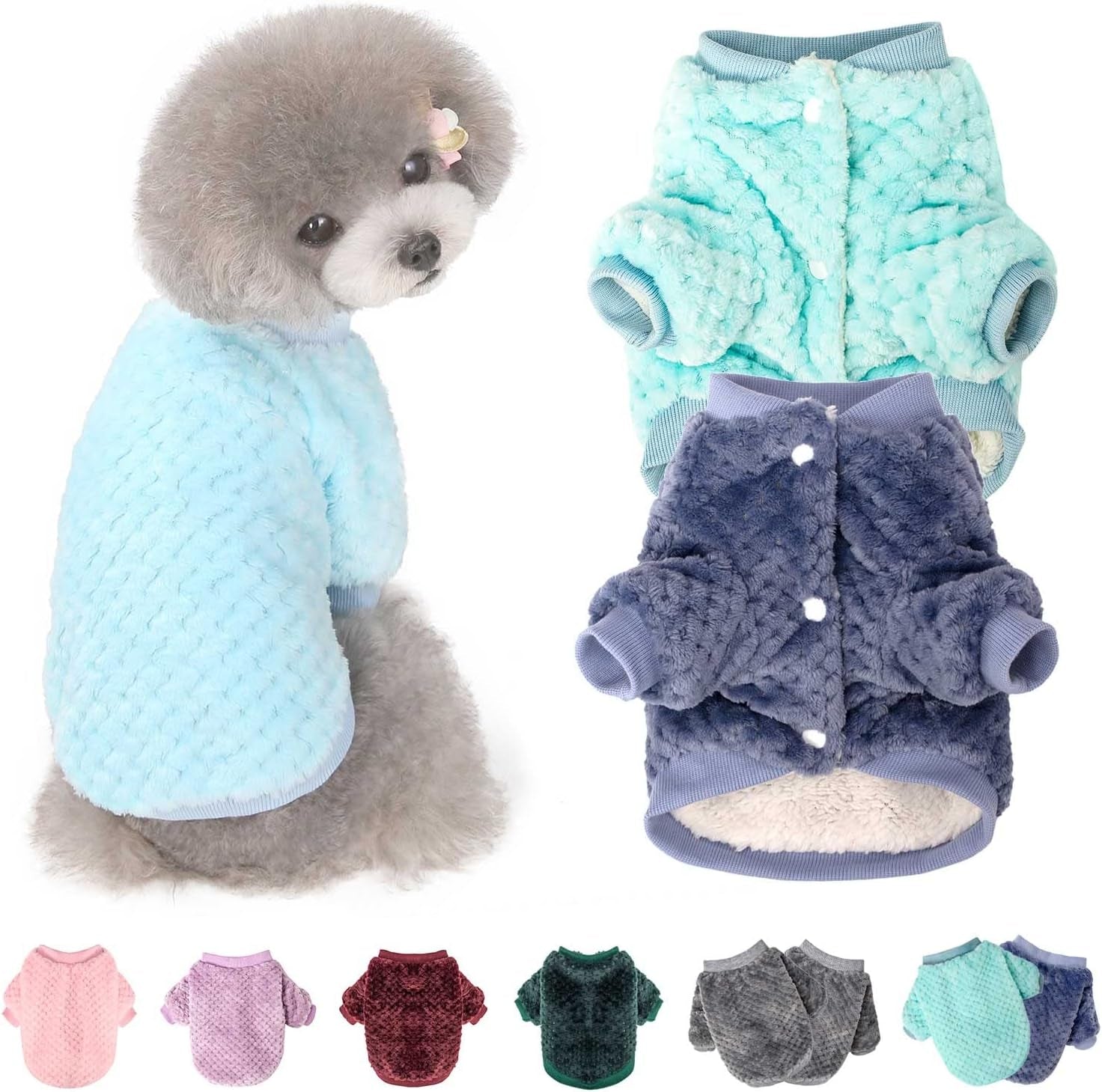 Dog Sweater, Dog Coat for Small Medium Dog or Cat, Warm Soft Flannel Pet Jacket for Puppy, Dogs Girl or Boy, Dog Cold Weather Coats Vest for Winter Christmas (Small, Pink) Animals & Pet Supplies > Pet Supplies > Dog Supplies > Dog Apparel POMIU Sky Blue+Dark Blue Large 