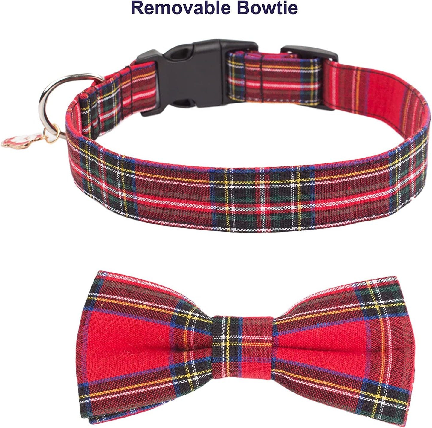 PTDECOR Christmas Dog Collar with Bow, Adjustable Christmas Plaid Dog Collars with Removable Bowtie Christmas Collars for Small Medium Large Dogs Pets (Red&Green, Small) Animals & Pet Supplies > Pet Supplies > Dog Supplies > Dog Apparel PTDECOR   