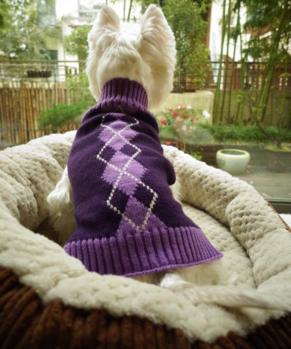 Argyle Knit Pet Sweaters Clothes for Small Dogs, Classic Purple X-Small (XS) Size Animals & Pet Supplies > Pet Supplies > Dog Supplies > Dog Apparel Alemon   