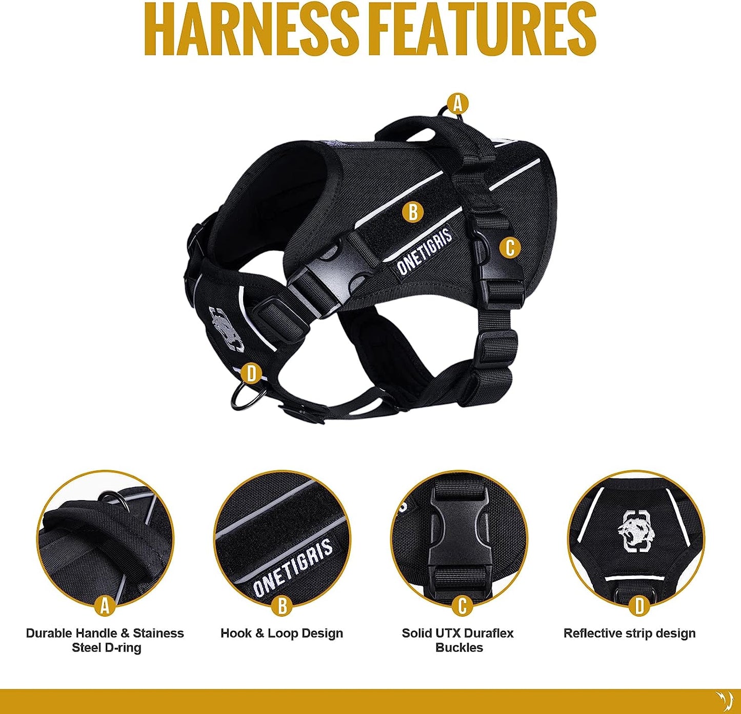 Onetigris Dog Harness No-Pull Nighttime Walk Light Reflectivetactical Dog Vest Small/Medium with Handle & Leash Clips(Small, Black) Animals & Pet Supplies > Pet Supplies > Dog Supplies > Dog Apparel OneTigris   