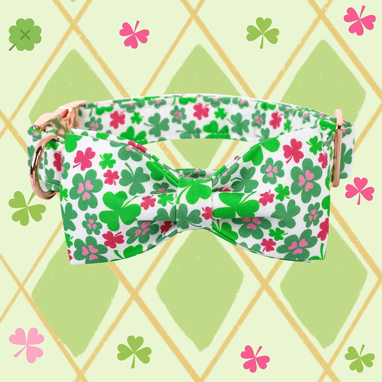 Elegant Little Tail Dog Collar with Bow, Lucky Clover Bow Tie Dog Collar, Cute Dog Bowtie Pet Gift Dog Collar for Medium Dogs Animals & Pet Supplies > Pet Supplies > Dog Supplies > Dog Apparel Elegant little tail   