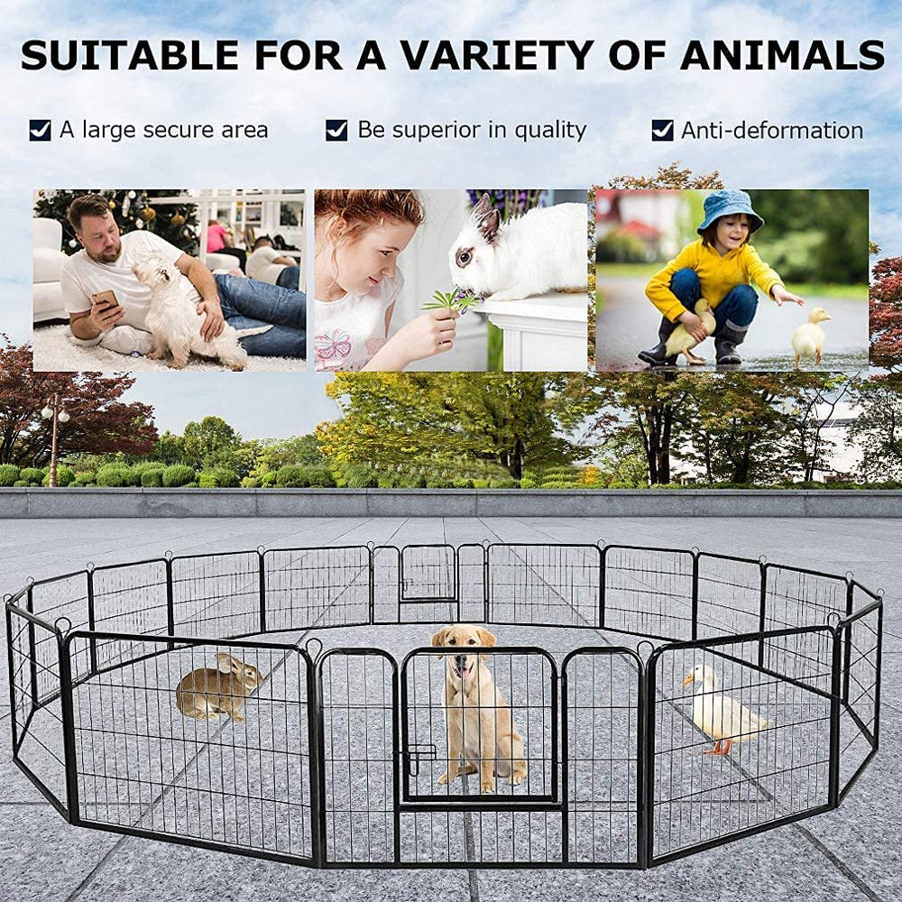 KOFUN Dog Playpen, Dog Pen Indoor Outdoor, Portable Metal Pet Playpen, Cat Exercise Fence Barrier Kennel, Pet Fence Gate with Doors for Large/Medium/Small Pets, Exercise Pen for Yard, 16 Panels