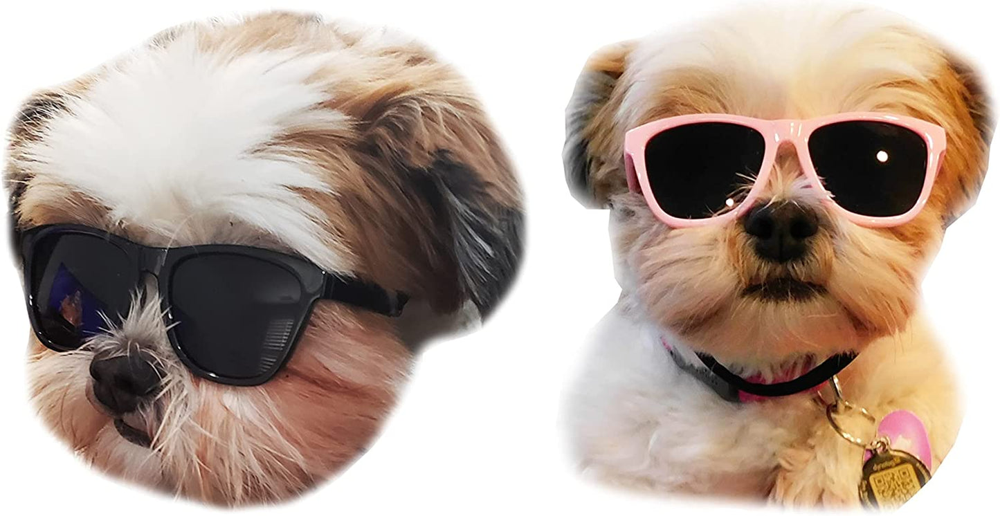 G014 Dog Pet 80S Sunglasses Goggles for Small Dogs up to 15Lbs (Pink) Animals & Pet Supplies > Pet Supplies > Dog Supplies > Dog Apparel Style Vault 2-pack Black+Pink  