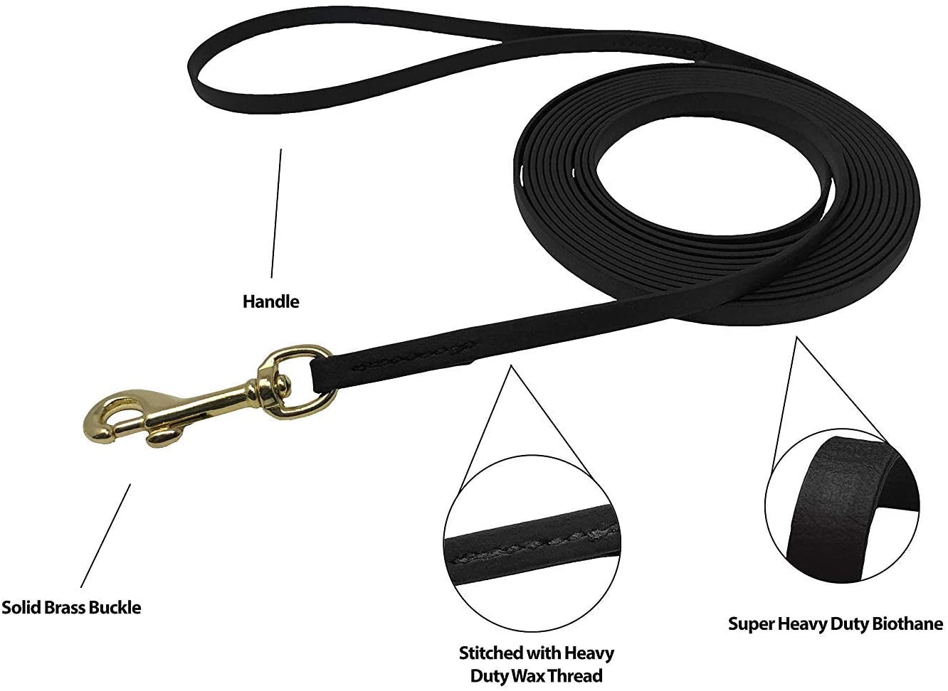 Viper - Biothane K9 Working Dog Leash Waterproof Lead for Tracking Training Schutzhund Odor-Proof Long Line with Solid Brass Snap for Puppy Medium and Large Dogs(Black: W: 1/2" | L: 4 Ft)