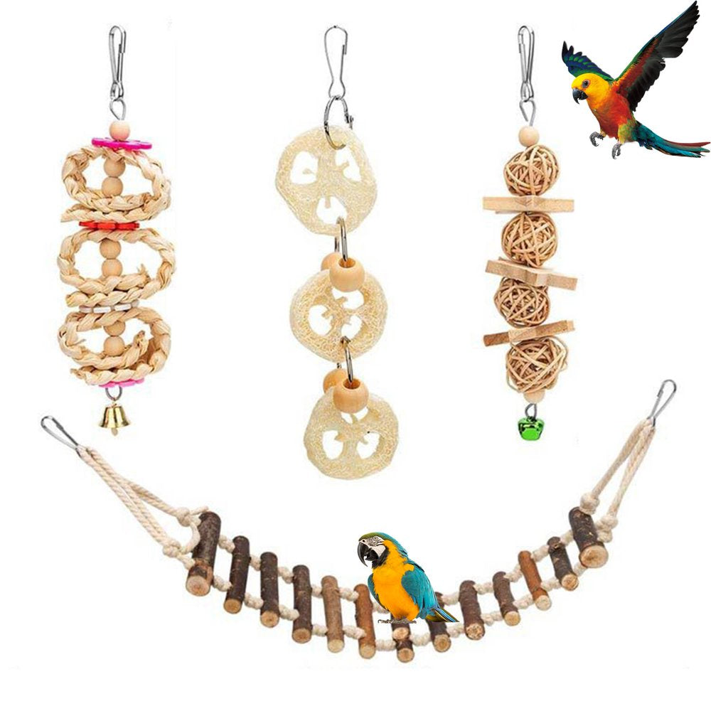 Meidiya 8Pcs Natural Wood Bird Swing Toys,Durable Climbing Rope Ladder Chewing Toys with Bells Bird Perch Toys for Small Birds,Budgerigar,Parakeet,Conure,Cockatiel,Mynah,Lovebird,Finch Animals & Pet Supplies > Pet Supplies > Bird Supplies > Bird Ladders & Perches Meidiya   