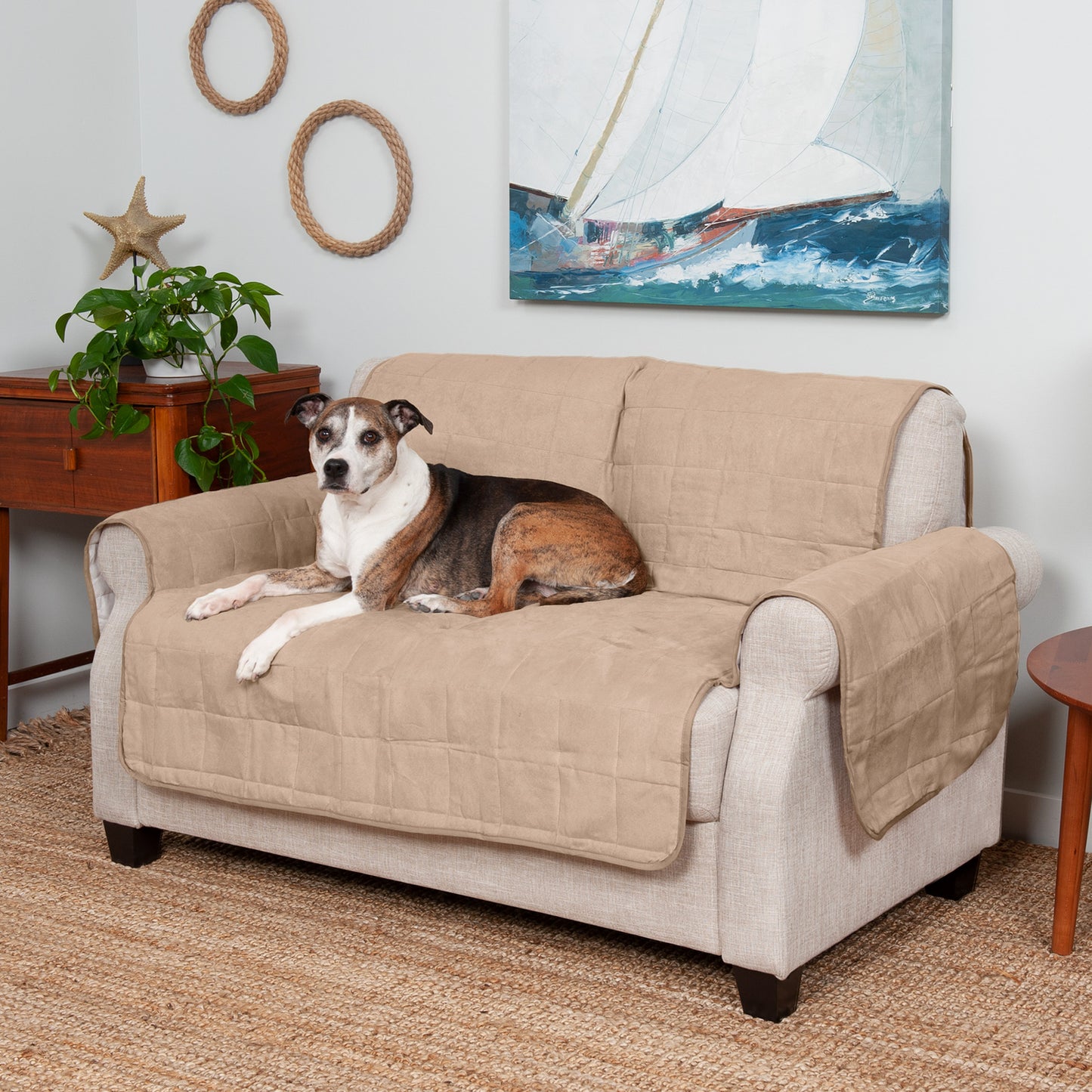 Furhaven Pet Furniture Cover | Suede Furniture Cover Protector for Dogs & Cats, Clay, Loveseat