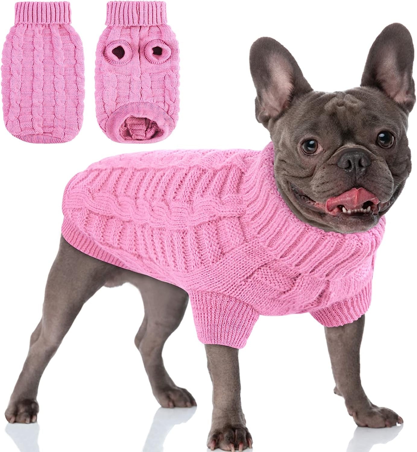 AOFITEE Dog Sweater, Knitted Dog Sweaters for Small Dogs, Cold Weather Turtleneck Dog Knitwear, Dog Christmas Sweater Doggie Winter Coat, Classic Solid Color Sweatshirt for Small Dogs Cats, Blue M Animals & Pet Supplies > Pet Supplies > Dog Supplies > Dog Apparel AOFITEE Pink Small 