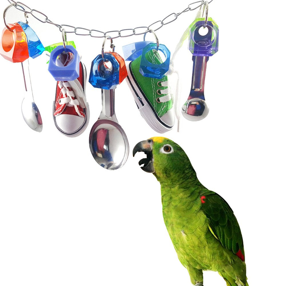 BINYOU Parrot Bird Bite Toy Stainless Steel Spoon Scoop Sneakers Hanging Shoe String Toys Animals & Pet Supplies > Pet Supplies > Bird Supplies > Bird Gyms & Playstands BINYOU   