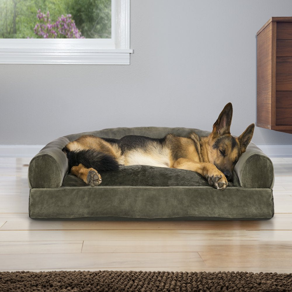 Furhaven Pet Products | Faux Fur & Velvet Pillow Sofa Pet Bed for Dogs & Cats, Dark Sage, Jumbo Animals & Pet Supplies > Pet Supplies > Cat Supplies > Cat Beds FurHaven Pet Products   