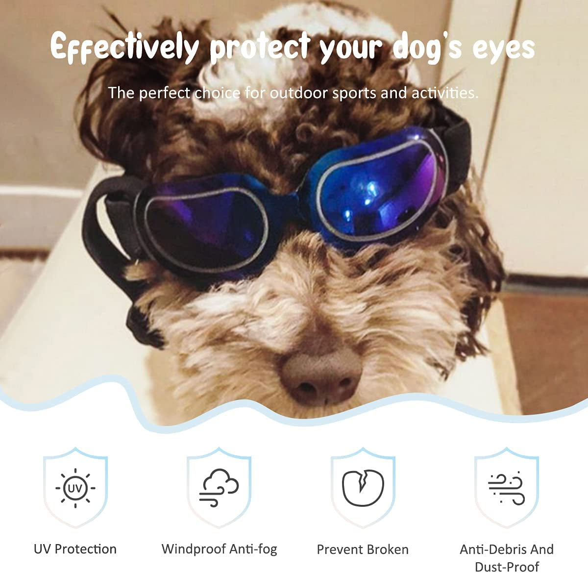 PEDOMUS Dog Sunglasses Small Dog Goggles Doggles Dog Glasses for Small Dogs Adjustable Band Blue Animals & Pet Supplies > Pet Supplies > Dog Supplies > Dog Apparel PEDOMUS   