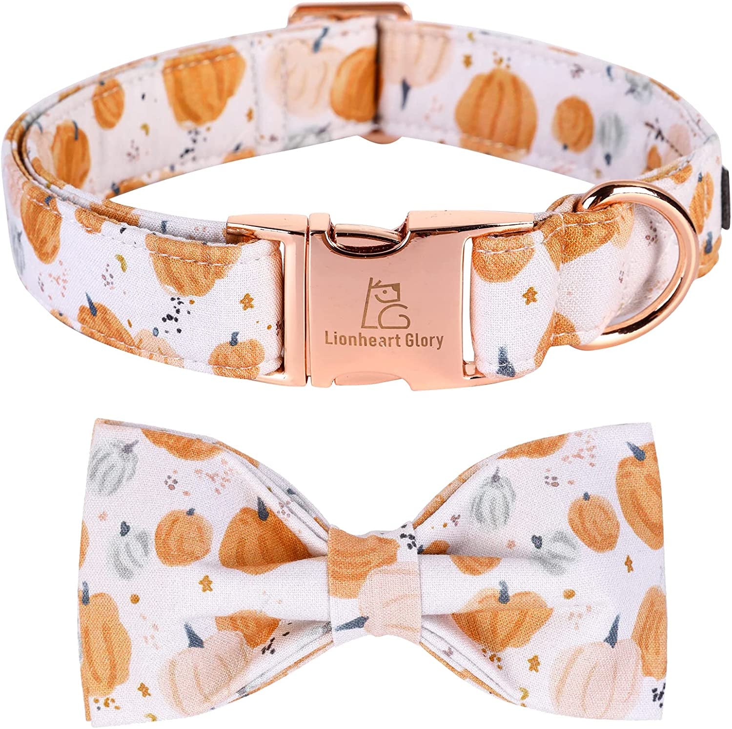 Lionheart Glory Premium Floral Dog Collars, Bowtie Dog Collar, Adjustable Heavy Duty Girl Dog Collar with Bow for Medium Dogs Animals & Pet Supplies > Pet Supplies > Dog Supplies > Dog Apparel Lionheart glory A:1Halloween pumpkin Collar&Bow-L 