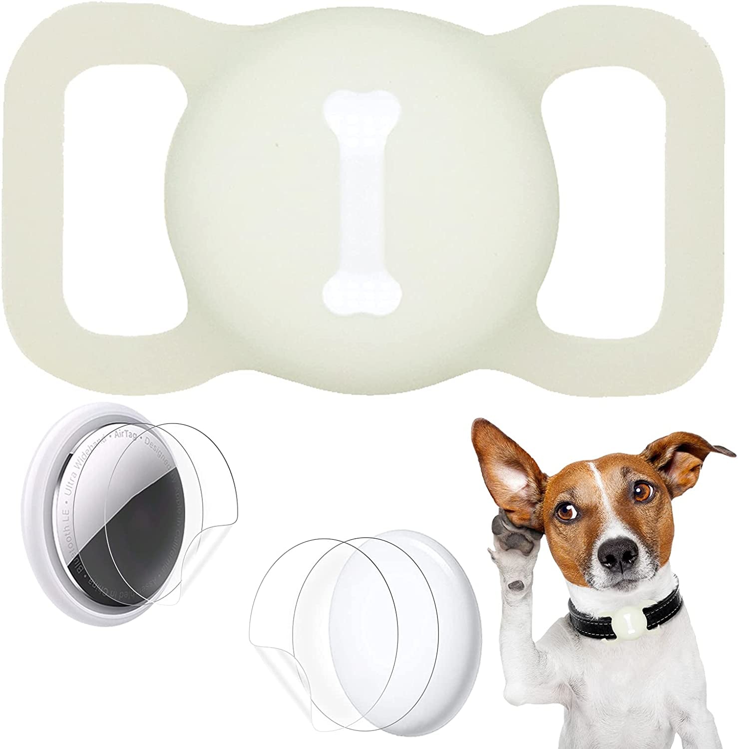 Protective Case Compatible for Apple Airtags for Dog Cat Collar Pet Loop Holder, Airtag Holder Accessories with Screen Protectors, Air Tag Silicone Cover for Pet Collar Electronics > GPS Accessories > GPS Cases Wustentre Luminous Green  
