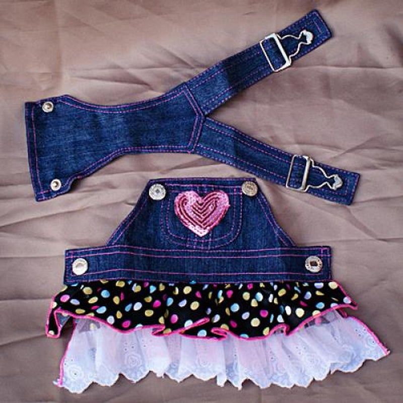 Pet Dog Puppy Denim Dre Skirt Clothes Apparel Pink Sequin Heart Pocket XS Animals & Pet Supplies > Pet Supplies > Dog Supplies > Dog Apparel SunniMix   