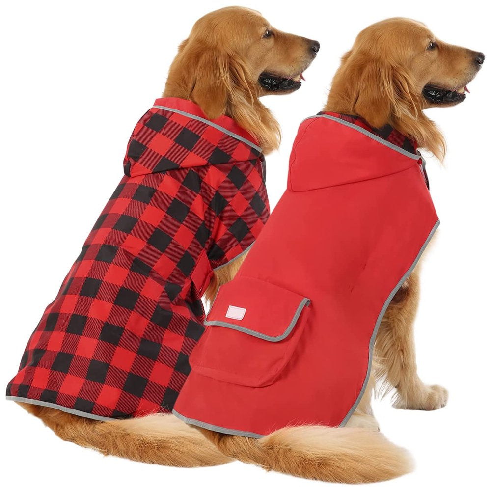 HDE Reversible Dog Raincoat Hooded Slicker Poncho Rain Coat Jacket for Small Medium Large Dogs Dinosaurs - XXL Animals & Pet Supplies > Pet Supplies > Dog Supplies > Dog Apparel HDE XXX-Large Buffalo Plaid / Red 