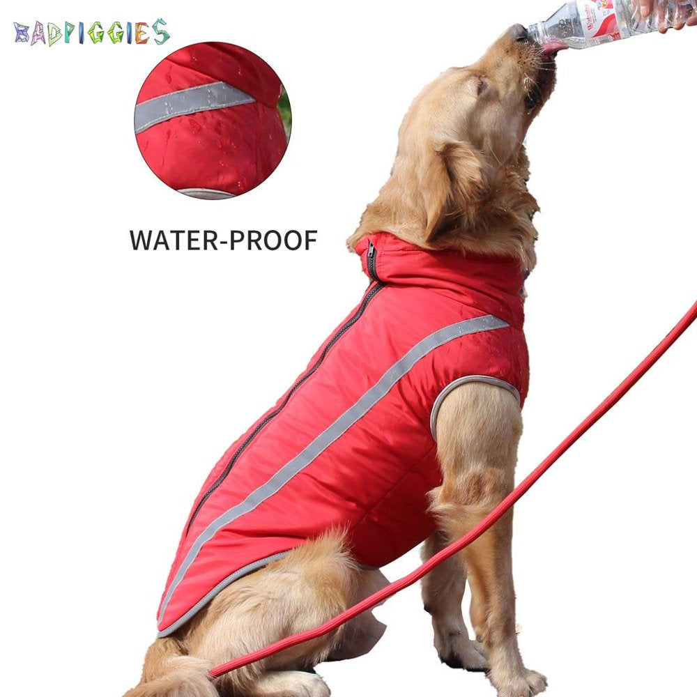 Badpiggies Reflective Dog Coat Winter Jacket, Waterproof Warm Pet Vest Snowsuit Windproof Outdoor Apparel for Medium Large Dogs Walking (XL, Red) Animals & Pet Supplies > Pet Supplies > Dog Supplies > Dog Apparel BadPiggies   