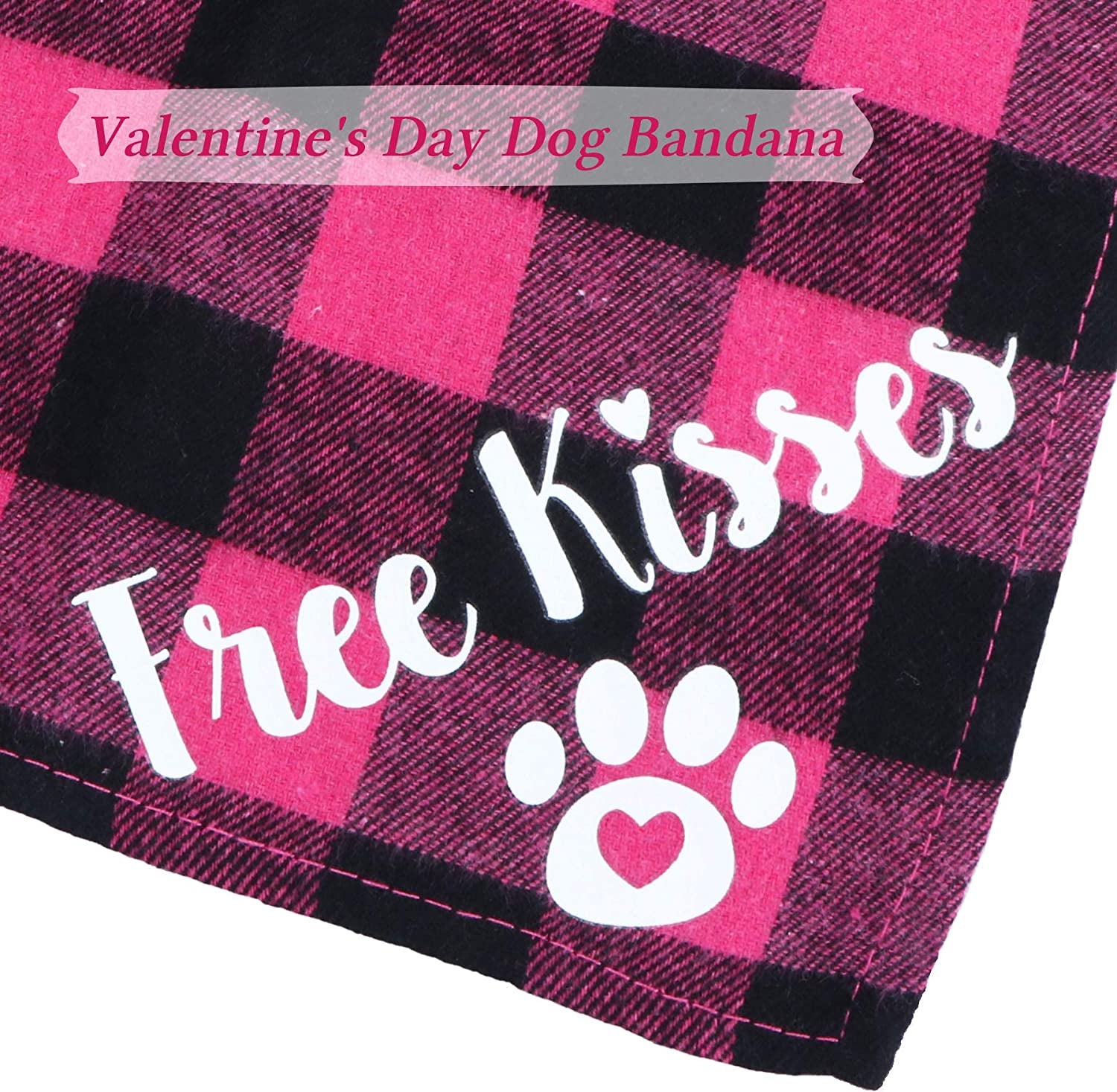 STMK 2 Pack Valentine'S Day Plaid Dog Bandana, Free Kisses Plaid Dog Puppy Bandana Triangle Scarf for Dog Puppy Valentine'S Day Wedding Holiday Party Supplies Animals & Pet Supplies > Pet Supplies > Dog Supplies > Dog Apparel STMK   