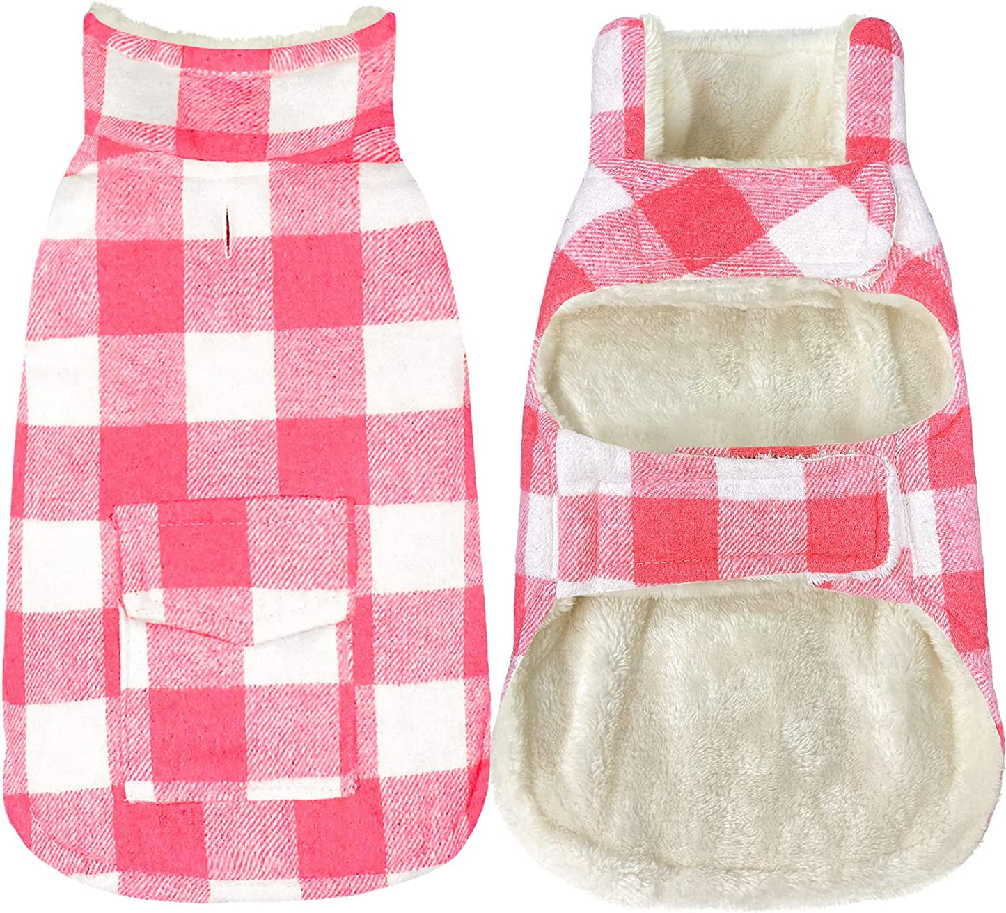 Malier Dog Winter Coat, Classic Plaid Fleece Dog Cold Weather Coats Dog Jacket with Pocket, Windprood Warm Dog Coat Vest Winter Pet Clothes Apparel for Small Medium Large Dogs (White, Small) Animals & Pet Supplies > Pet Supplies > Dog Supplies > Dog Apparel Malier Pink Medium 