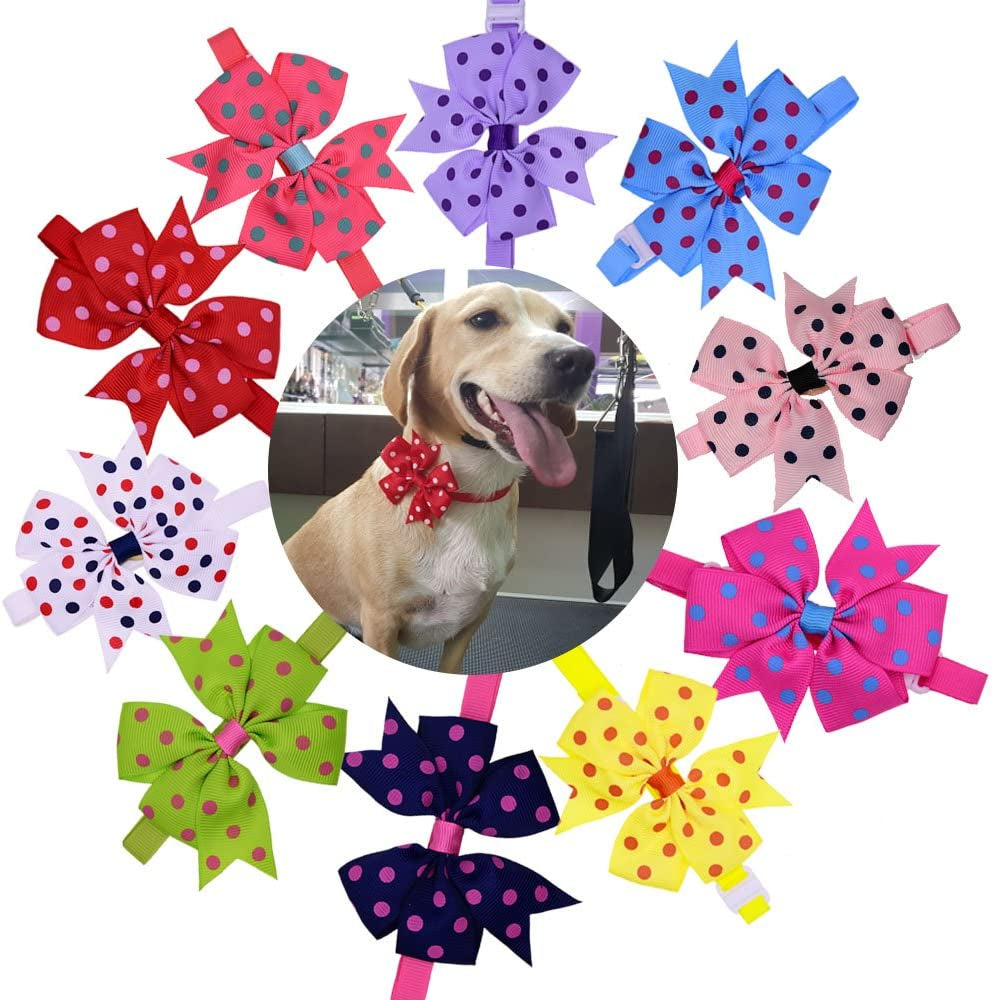 Spring Summer Dog Bow Ties 3.2" Bow Butterfly Pet Collar Accessories Dog Ties Collar Fit for Small and Middle Size Pet (Polka Dot Pinwheel) Animals & Pet Supplies > Pet Supplies > Dog Supplies > Dog Apparel Masue pets polka dot pinwheel  