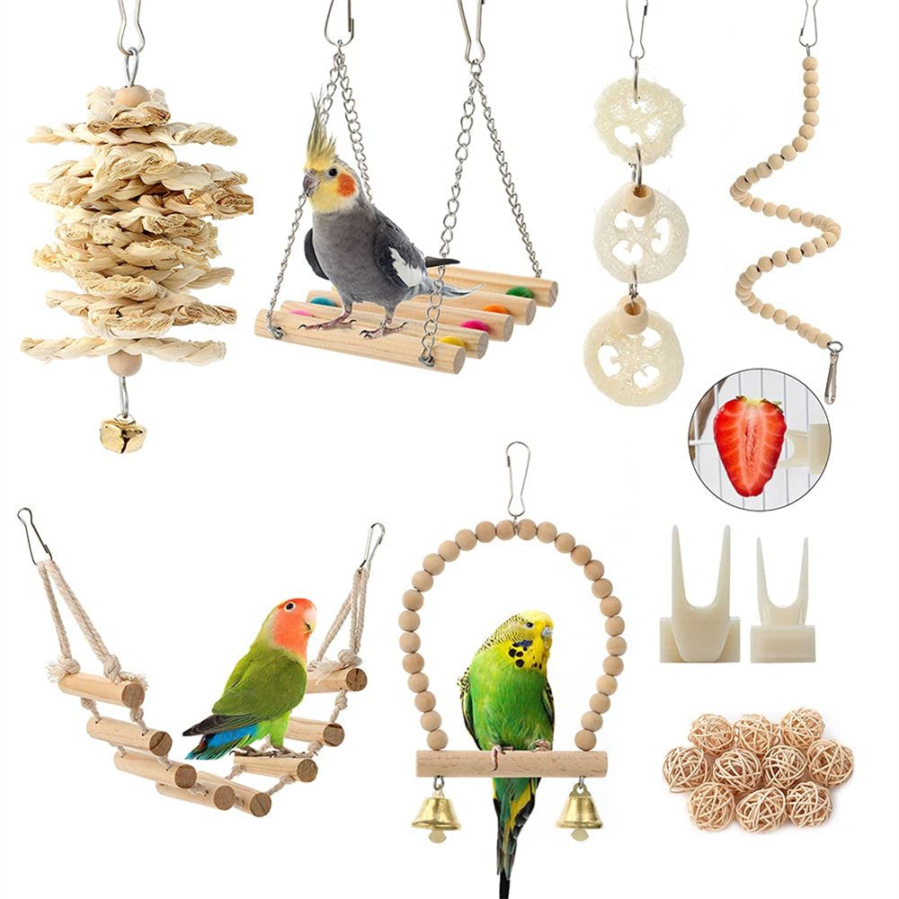 Bird Parrot Toys Swing Hanging Bird Cage Accessories Toy Perch Ladder Chewing Toys Hammock for Parakeets,Cockatiels,Lovebirds,Conures,Budgie,Macaws,Lovebirds,Finches and Other Small Pets Animals & Pet Supplies > Pet Supplies > Bird Supplies > Bird Ladders & Perches LJ   