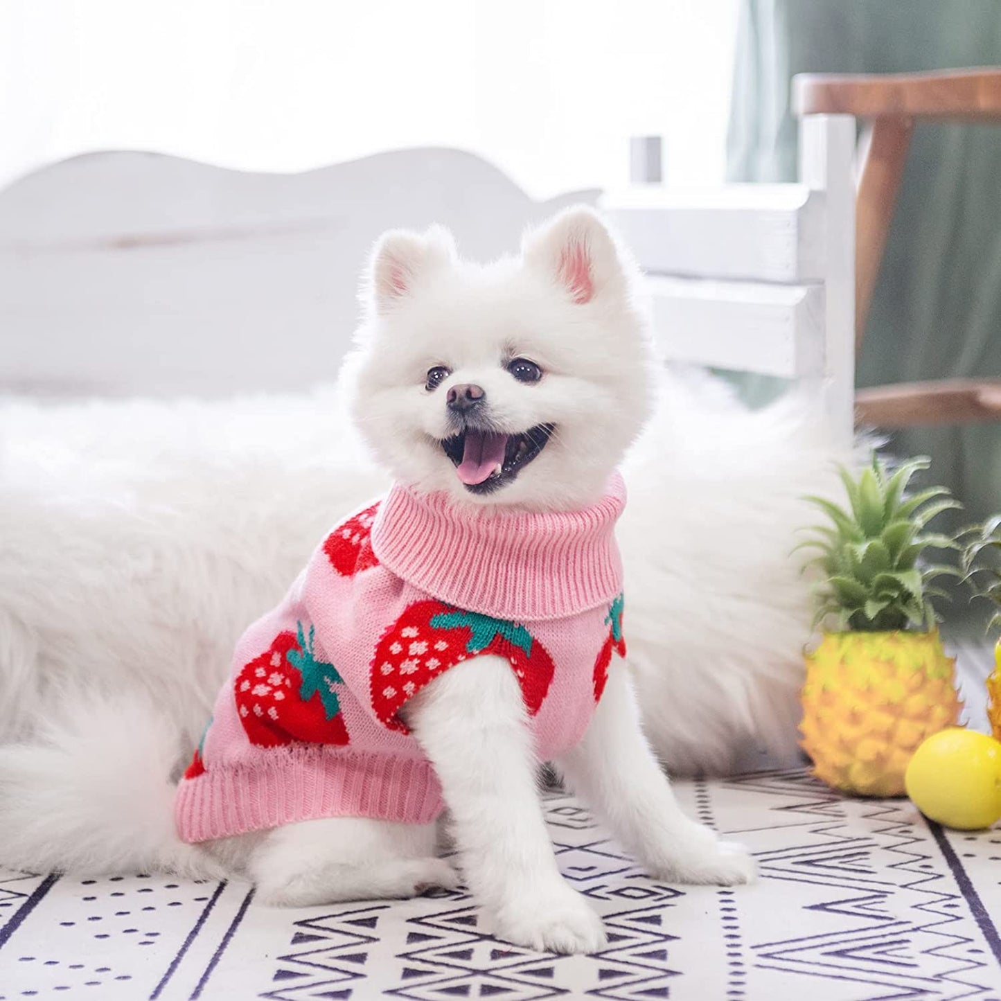 SCIROKKO Dog Sweaters for Small Dogs - Cute Girl Dog Clothes Knitwear Warm Puppy Winter Sweater, Pink Strawberry Animals & Pet Supplies > Pet Supplies > Dog Supplies > Dog Apparel SCIROKKO   