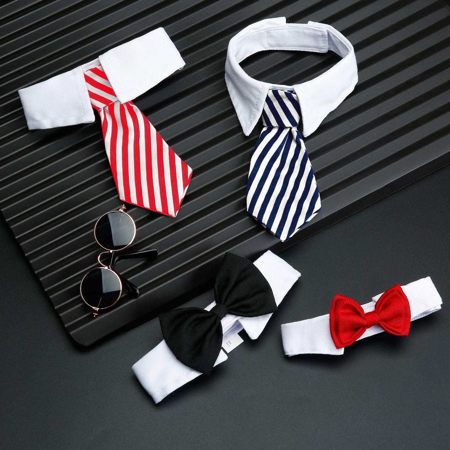 4 Pieces Pet Bow Tie Adjustable Pet Neck Tie Costume Formal Dog Collar for Small Dogs and Cats Puppy Grooming Ties Party Accessories (S, Black, Red, Red White, Blue White) Animals & Pet Supplies > Pet Supplies > Dog Supplies > Dog Apparel Syhood   