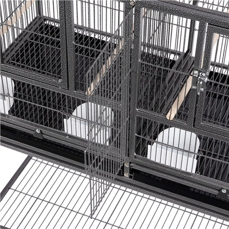 Topeakmart Stackable Metal Wide Bird Cage Divided Bird Breeder Cage with Rolling Stand for Finch Canaries Parakeets Cockatiels Budgies Black Animals & Pet Supplies > Pet Supplies > Bird Supplies > Bird Cages & Stands Topeakmart   