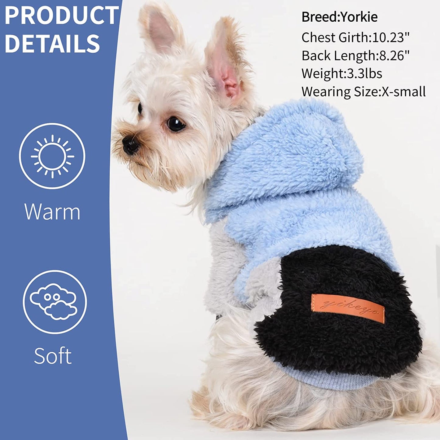 Small Dog Sweater,Fleece Dog Hoodie Sweater for Small Dog, Warm Fluffy Dog Winter Clothes for Chihuahua Yorkie,Teacup Dog, Pet Coat Doggie Sweatshirt,Cat Apparel Outfit (Small, Blue) Animals & Pet Supplies > Pet Supplies > Dog Supplies > Dog Apparel Yikeyo   