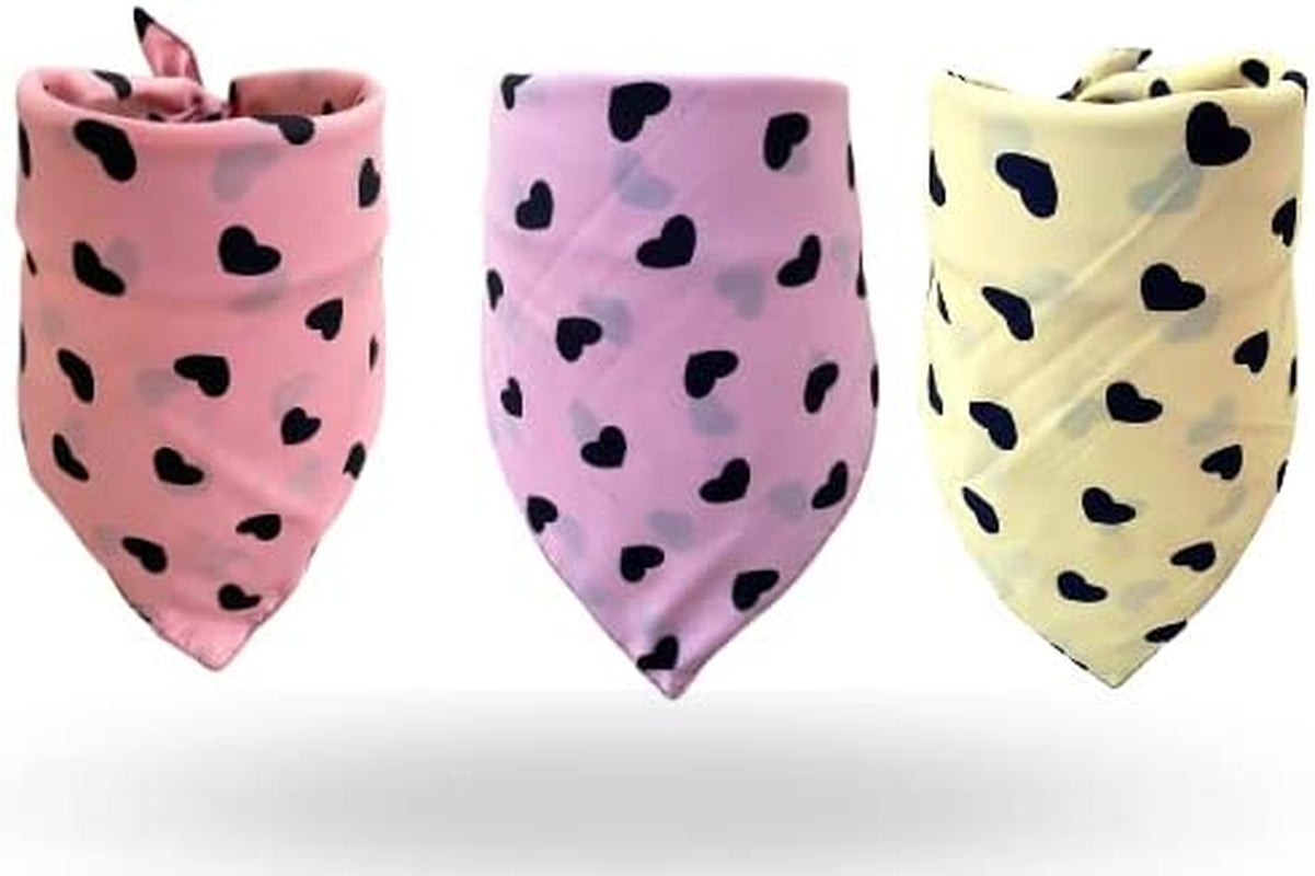 TPC Heart Series Girl Dog Bandana | 3 Pack | Double Stitched Soft Satin Fabric | Adjustable Fit | 3 Different Sizes | Machine Washable Dog Scarf and Bibs (Medium) Animals & Pet Supplies > Pet Supplies > Dog Supplies > Dog Apparel TPC Large  