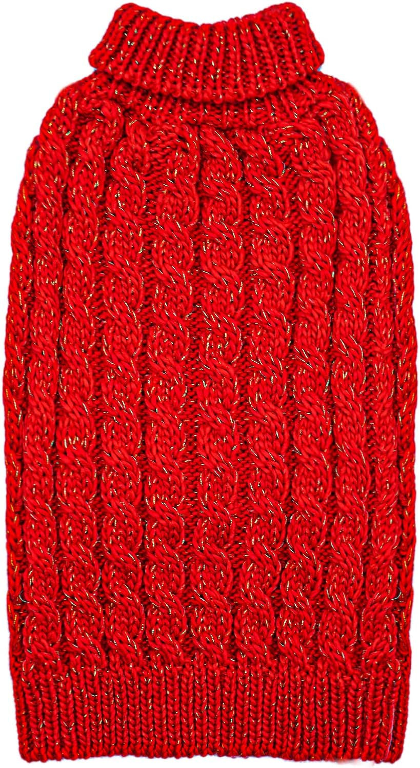 KYEESE Dog Sweaters Beige with Golden Thread Turtleneck Pet Sweater for Cold Weather Animals & Pet Supplies > Pet Supplies > Dog Supplies > Dog Apparel kyeese Red Small (Pack of 1) 