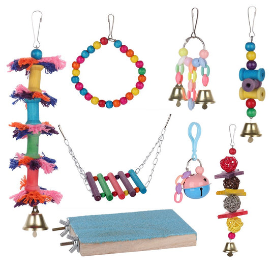 Okwish 8Pcs Bird Parrot Toys Swing Hanging Toy Bird Cage Toys Hammock Bell Swing Ladder Perch Chewing Toys Pet Accessories for Parrots Parakeets Cockatiels Finches Small Birds Animals & Pet Supplies > Pet Supplies > Bird Supplies > Bird Ladders & Perches okwish   