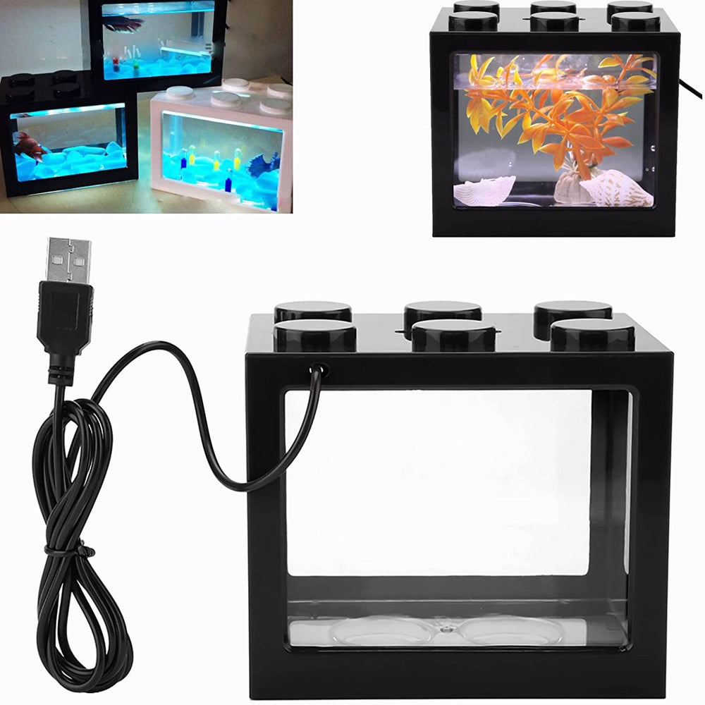 CNKOO Mini Aquarium Box Mini Aquarium USB Rechargeable LED Light Lamp Fish Tank Desktop Lamp Fish Tank(Black) Animals & Pet Supplies > Pet Supplies > Fish Supplies > Aquarium Lighting CNKOO   