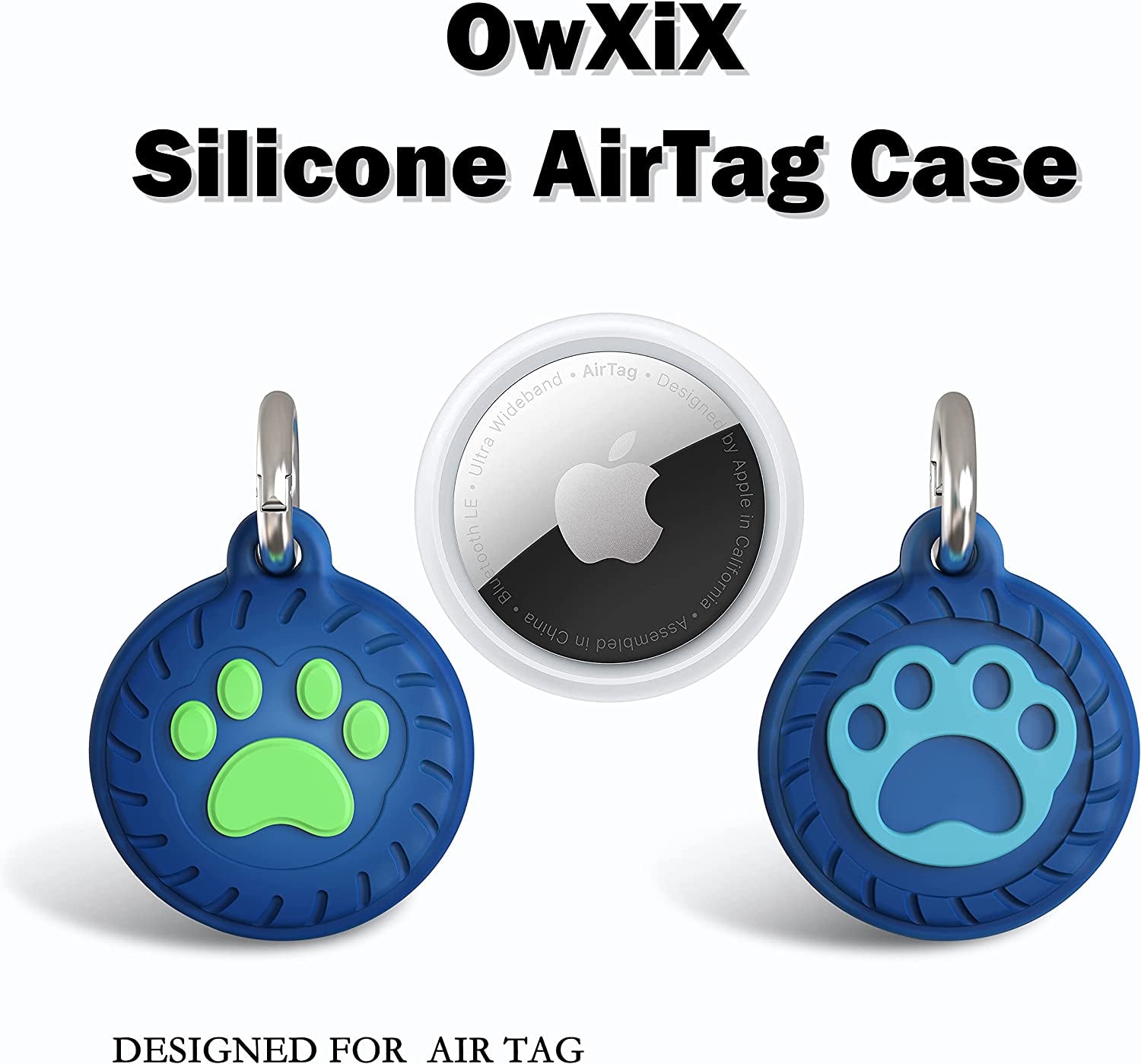 Owxix Apple Airtag Cases Airtag Keychain Holder for Dog/Cat ,Anti-Scratch Skin Cover&Water Resistant Silicone Protective Case for Airtag GPS Tracking with Keychain(2 Pack)