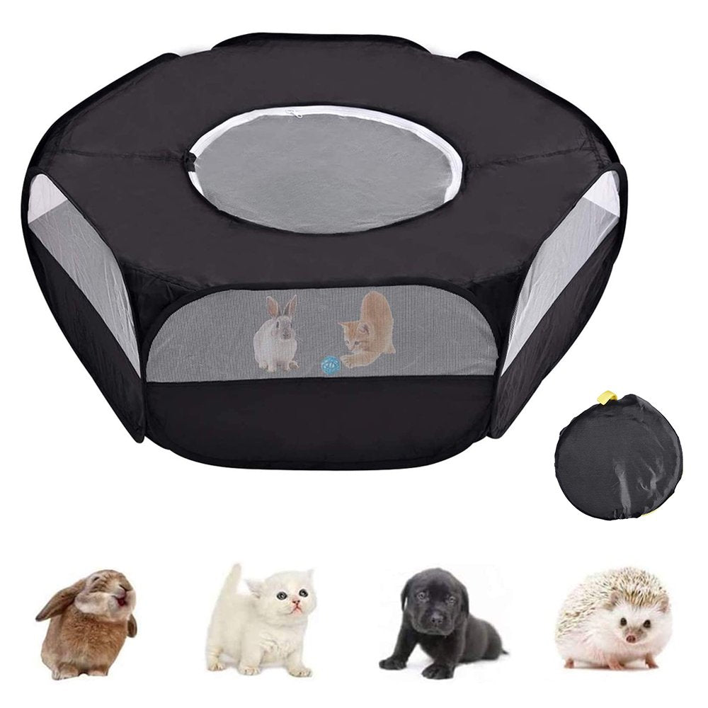 Small Animal Playpen, Waterproof Small Pet Cage Tent Portable Outdoor Exercise Yard Fence with Top Cover anti Escape Yard Fence for Kitten/Cat/Rabbits/Bunny/Hamster/Guinea Pig/Chinchillas