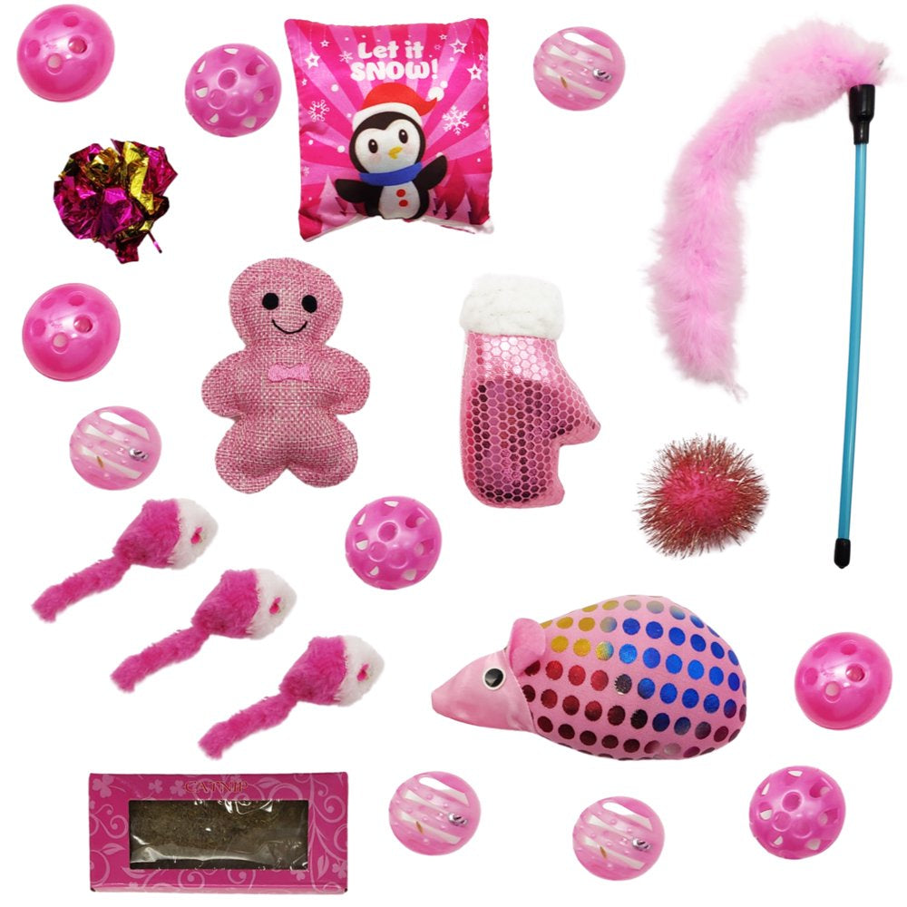 Holiday Time Cat Toys Stocking, 21 Pieces, Pink Animals & Pet Supplies > Pet Supplies > Cat Supplies > Cat Toys IMPORT-POLYTOYS INDUSTRIAL CO   