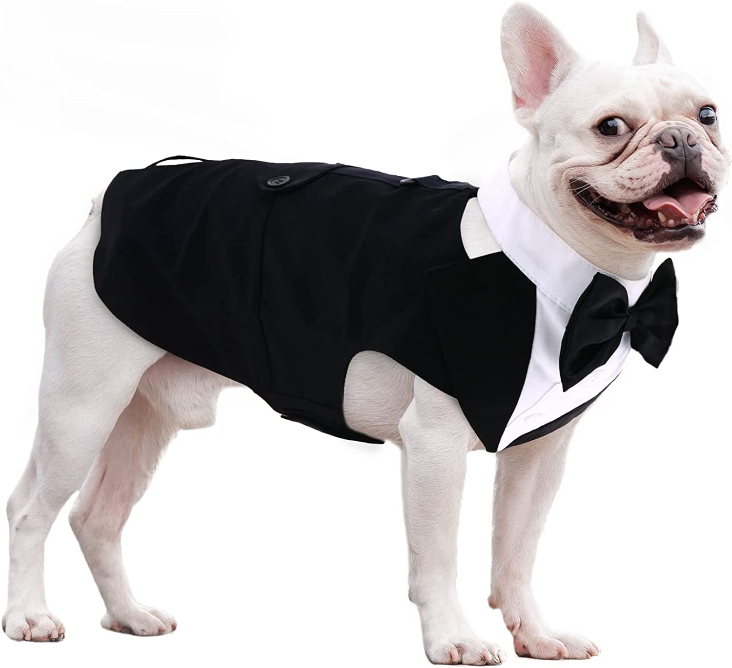 Dog Tuxedo Wedding Party Suit, Formal Tuxedo for Medium Large Dogs, Dog Prince Shirt and Bandana Set with Bow Tie, Weeding Attire Dress-Up Costumes Holiday Wear, Elegant Dog Cosplay Apparel Animals & Pet Supplies > Pet Supplies > Dog Supplies > Dog Apparel ZARYIEEO Black L(Chest:20.9"-25.6",Back:16.5") 
