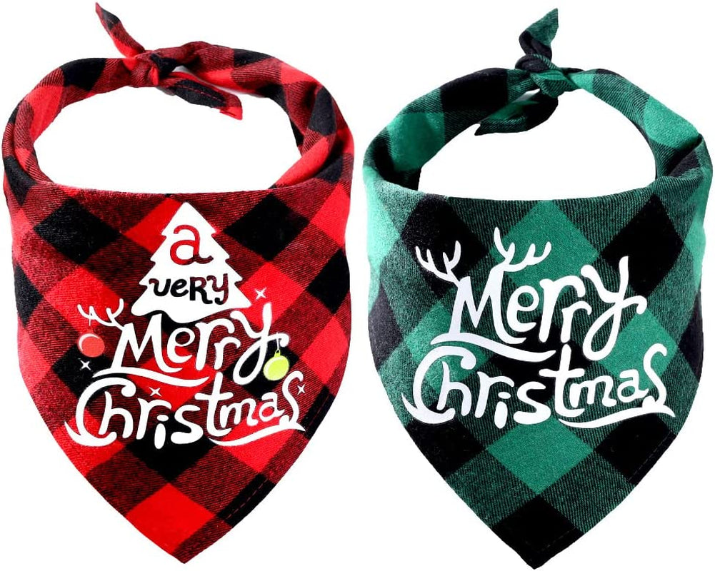 2 Pack Christmas Dog Bandanas Classic Plaid Dog Scarf Triangle Bibs Scarf Xmas Pet Bandanas for Dogs Cats Animals & Pet Supplies > Pet Supplies > Dog Supplies > Dog Apparel Hiwu   