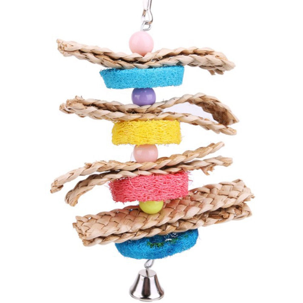 SPRING PARK Bird Chewing Toys, Parrot Hanging Colorful Rattan Ball Toy, Cage Bite Toys Suitable for Small Pet Birds like Parakeet, Conure, Lovebirds, Cockatiels Animals & Pet Supplies > Pet Supplies > Bird Supplies > Bird Toys SPRING PARK   