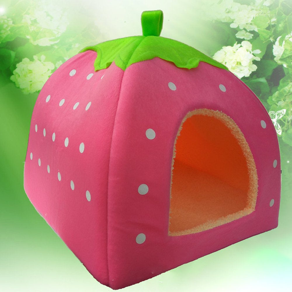 Richys Strawberry Dog Puppy Cats Indoor Foldable Soft Warm Bed Pet House Kennel Tent Animals & Pet Supplies > Pet Supplies > Dog Supplies > Dog Houses RichYS S Pink 