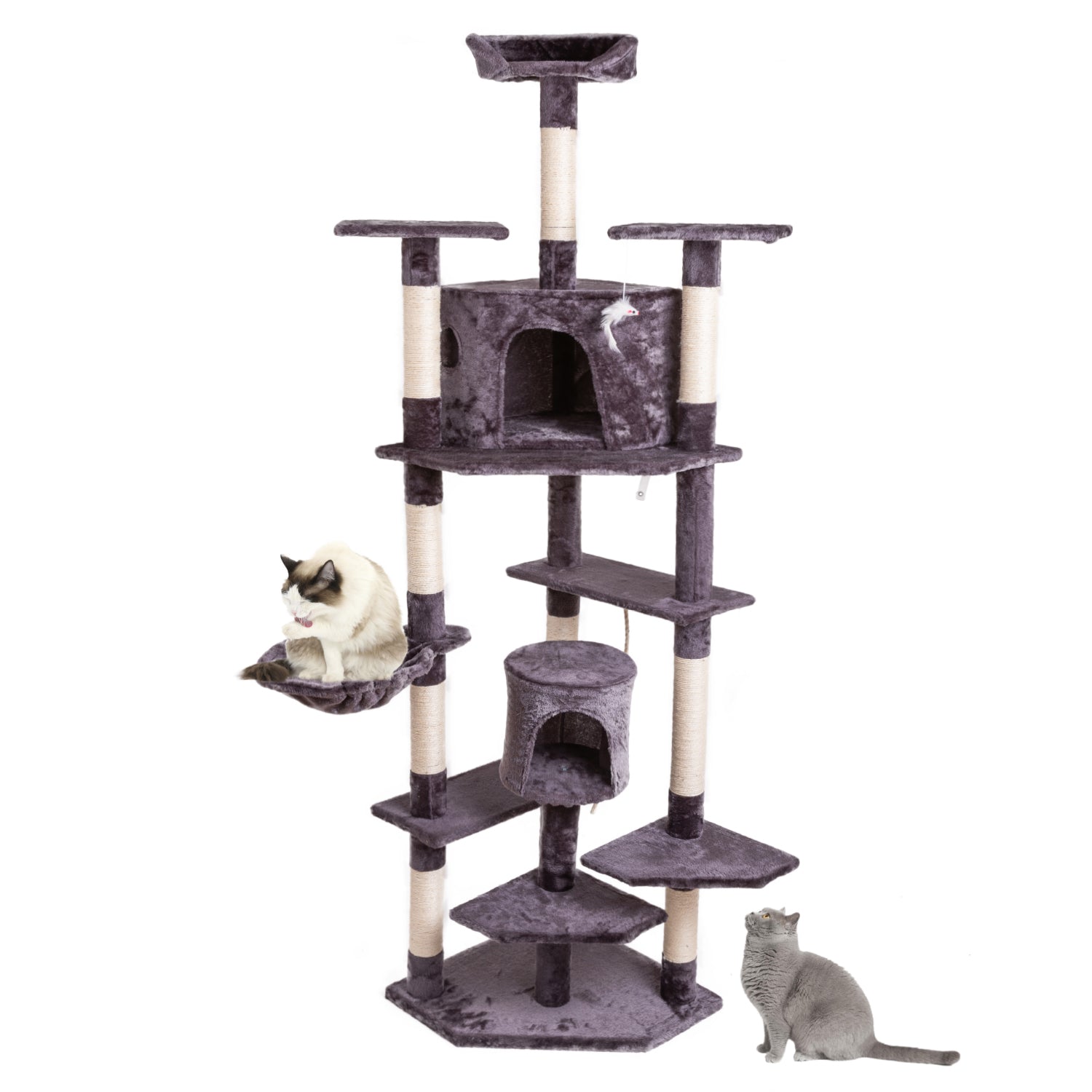 Leafy Paddy 52 Inches Cat Tree,Large Cat Tower,Multi-Level Cat Tree Stand House Furniture Kittens Activity Tower with Scratching Posts Kitty Pet Play House Brown Animals & Pet Supplies > Pet Supplies > Cat Supplies > Cat Furniture Leafy Paddy 80" Gray 