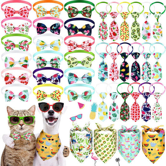 40 Pieces Dog Bow Tie Collar Set Includes 18 Dog Neckties 18 Dog Bow Ties and 4 Pet Bandana Adjustable Dog Bowties Neckties Collars for Dogs Cat Decoration（Classic Pattern）