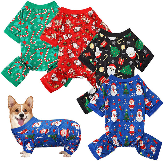 4 Pieces Christmas Dog Pajamas Christmas Element Puppy Clothes Santa Snowman Xmas Holiday Pet Puppy Pajamas Christmas Tree Snowflake Dog Pajama Onesie (Santa Patterns, Small) Animals & Pet Supplies > Pet Supplies > Dog Supplies > Dog Apparel Weewooday Santa Patterns Small 