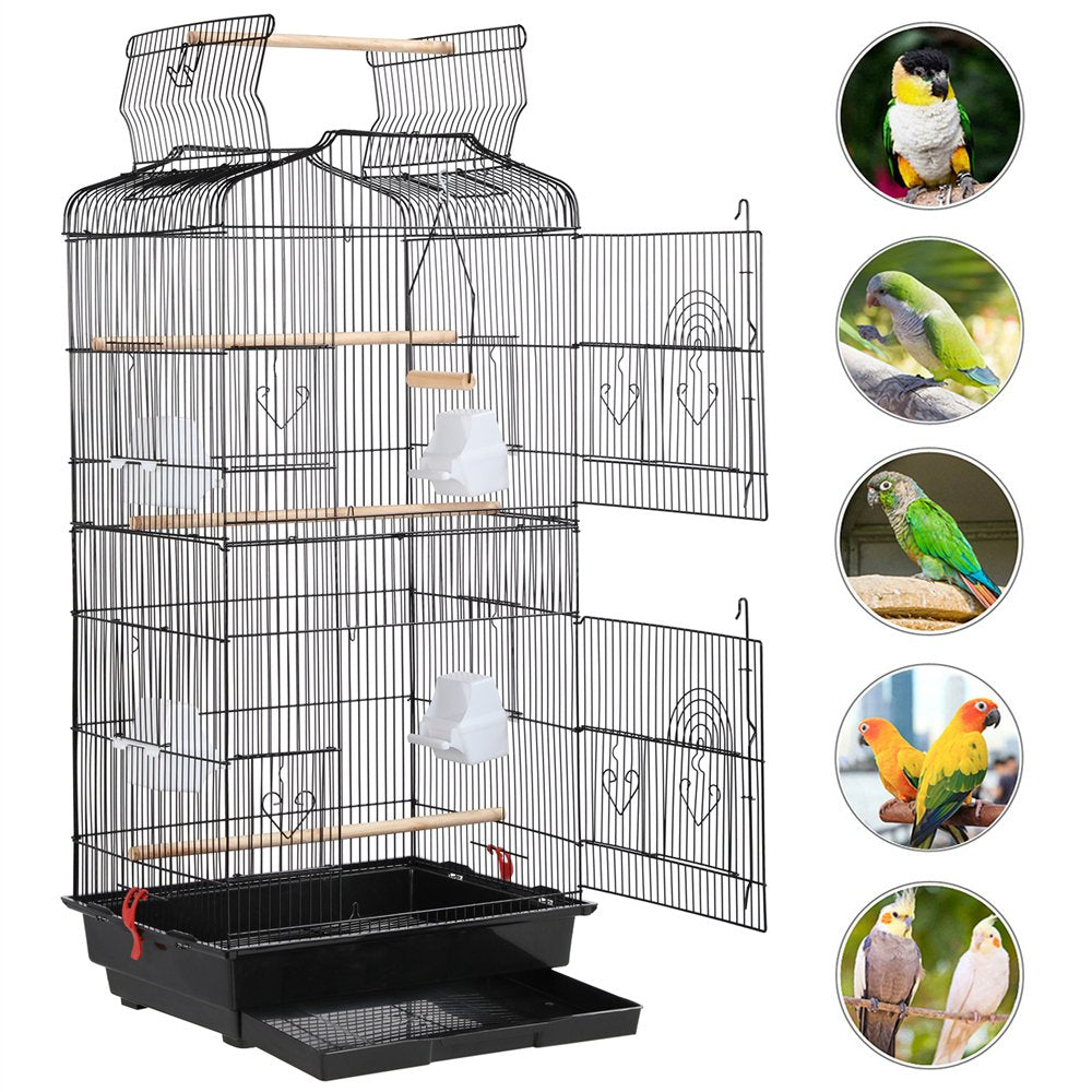 Topeakmart 41''H Open Top Metal Bird Cage with Perch Stand Black Animals & Pet Supplies > Pet Supplies > Bird Supplies > Bird Cages & Stands Topeakmart   