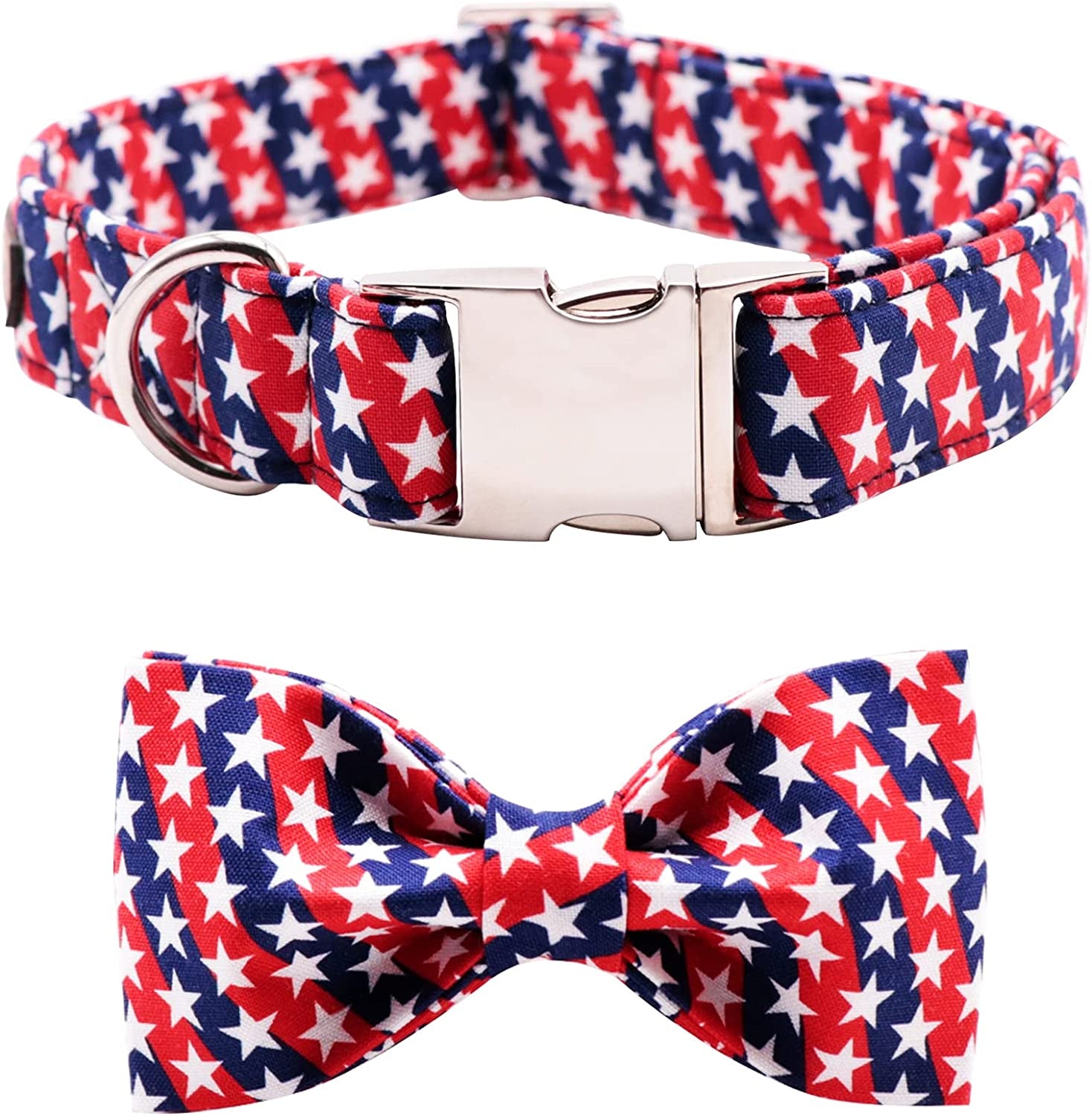 Lionet Paws Boy Dog Collar with Bowtie, Comfortable Adjustable Cute Blue Plaid Bow Tie Collar for Male Dogs Gift, Small, Neck 10-16 Inches Animals & Pet Supplies > Pet Supplies > Dog Supplies > Dog Apparel lionet paws Star Large (Pack of 1) 