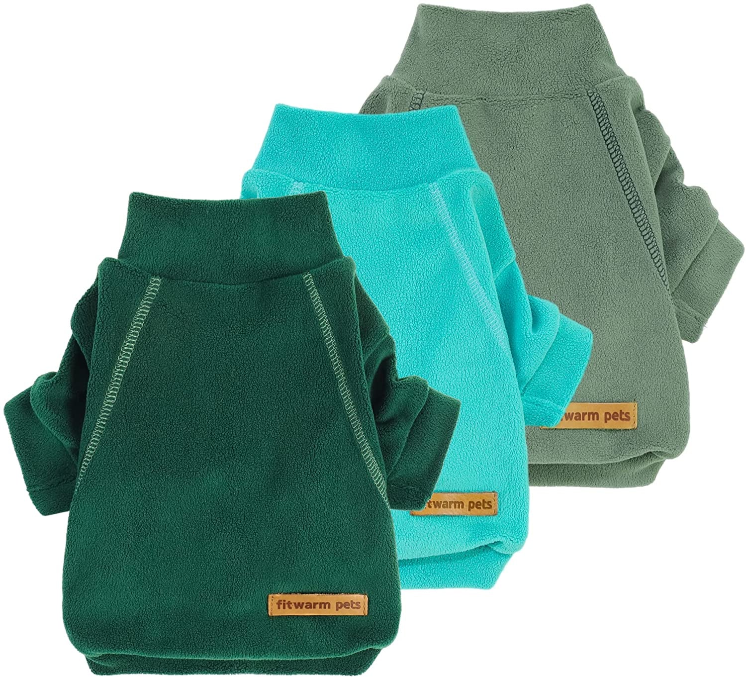 Fitwarm 3 Pack Classic Fleece Dog Sweater, Turtleneck Dog Sweatshirt, Dog Winter Clothes for Small Dogs Boy Girl, Pet Pullover Jumper, Cat Apparel, Blue, Grey, Navy, Small Animals & Pet Supplies > Pet Supplies > Dog Supplies > Dog Apparel Fitwarm Dark Green-Aqua Green-Bean Green X-Large 