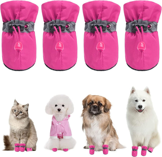 CALHNNA Dog Boots Puppy Paw Protectors Dog Snow Winter Booties with anti Slip Socks Cat Dog Shoes for Small Medium Dogs Animals & Pet Supplies > Pet Supplies > Dog Supplies > Dog Apparel CALHNNA Pink #SIZE-5（Width1.57"） 