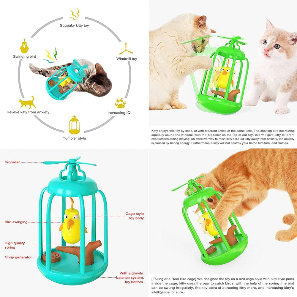 Carkira Cat Toy Tumbler Cat Toy Squeaky Birdcage Interactive Toy with Propeller Animals & Pet Supplies > Pet Supplies > Cat Supplies > Cat Toys Carkira   