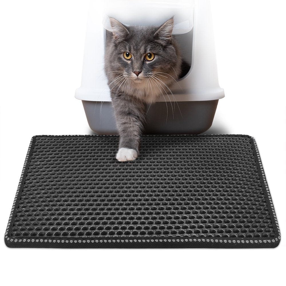 Cat Litter Mat, Litter Box Mat,Honeycomb Double Layer Trapping Litter Mat Design,Waterproof Urine Proof Kitty Litter Mat,Easy Clean Scatter Control 21" X 14" Black Animals & Pet Supplies > Pet Supplies > Cat Supplies > Cat Litter Box Mats Kaprolife Ltd Black  